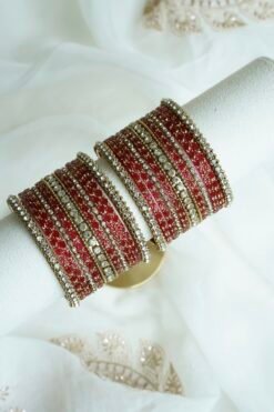 Aanchal glass bangle set in strawberry pink - South Asian festive bangles
