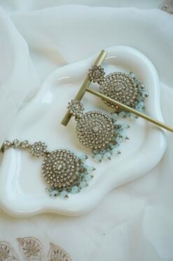 Alaya zircon necklace set with matching earrings and tikka - South Asian festive jewelry