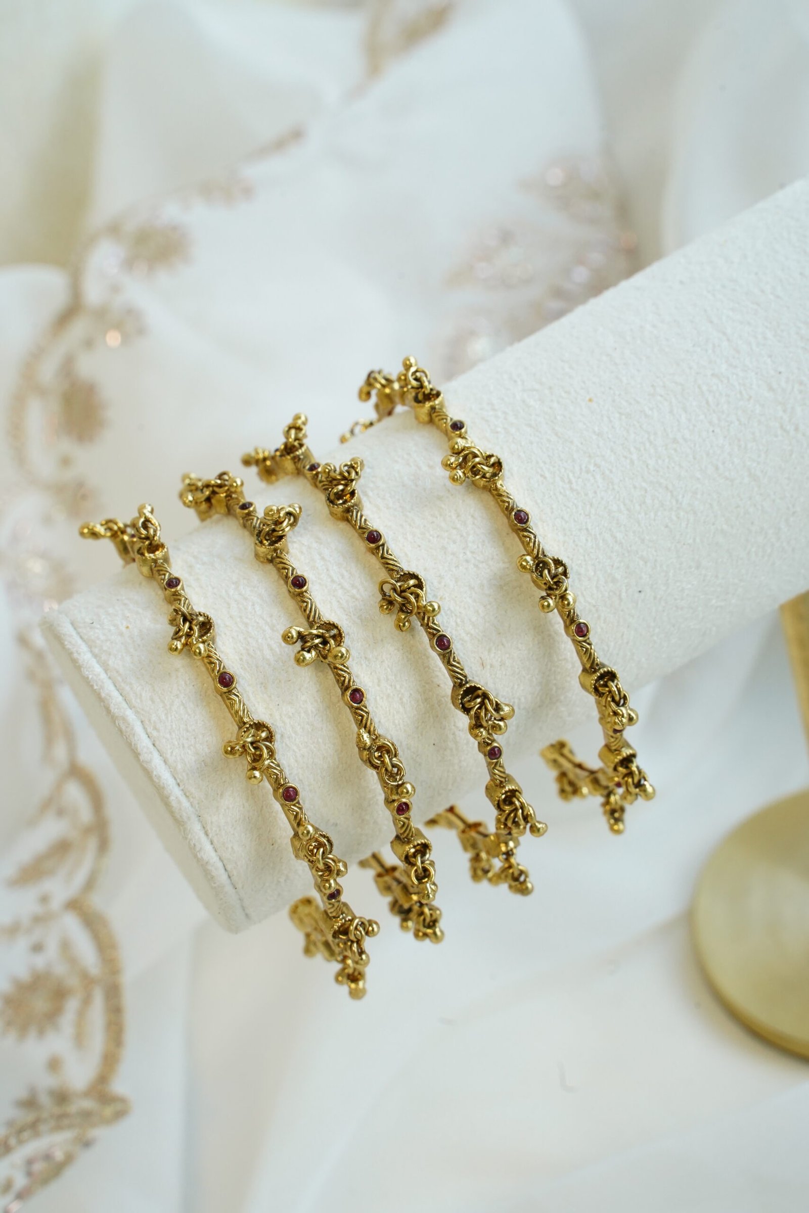 Antique ghungroo bangle set of 4 with stone accents - South Asian layering bangles