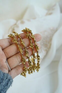 Antique ghungroo bangle set of 4 with stone accents - South Asian layering bangles