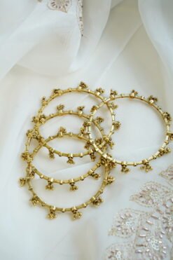 Antique ghungroo bangle set of 4 with stone accents - South Asian layering bangles