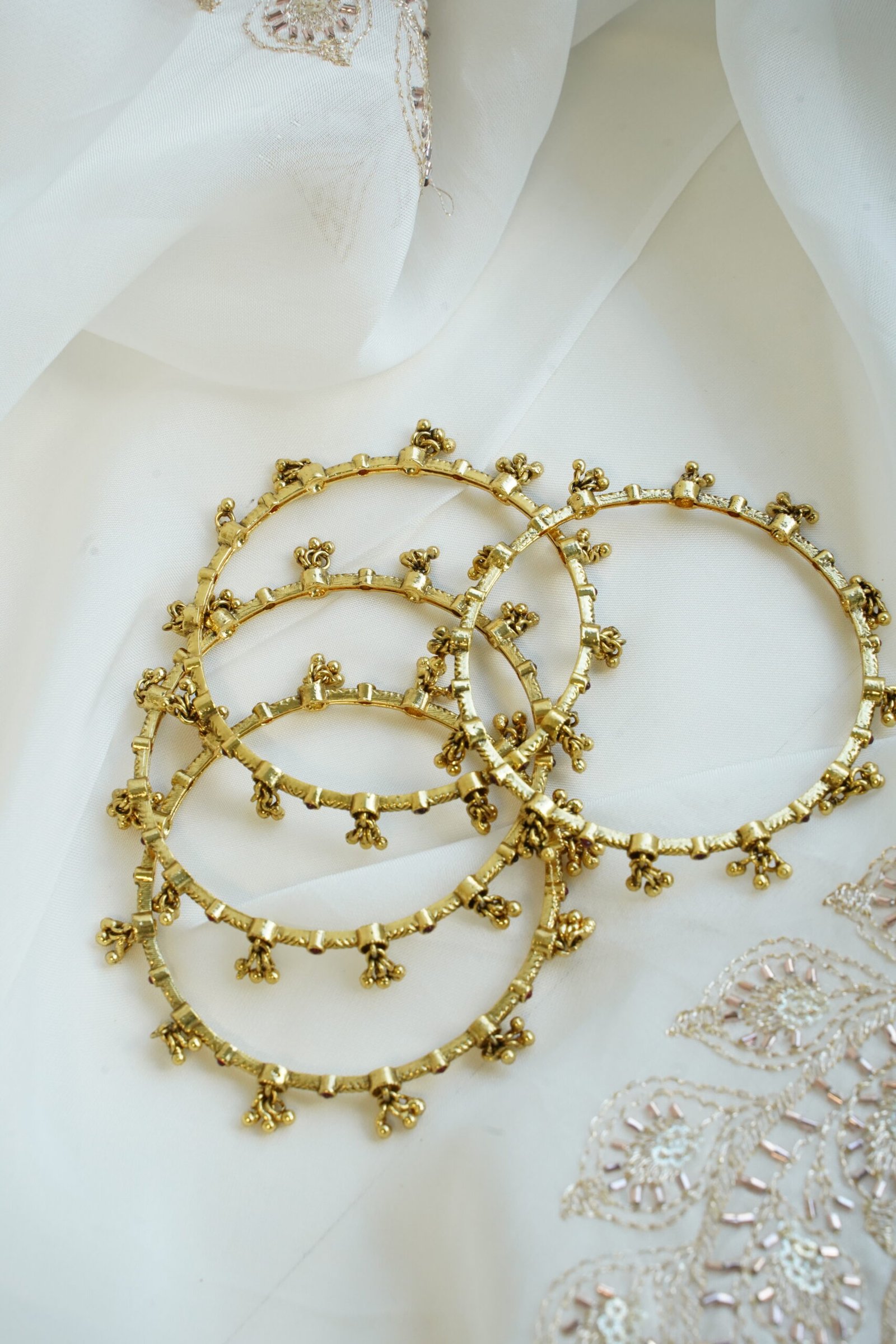 Antique ghungroo bangle set of 4 with stone accents - South Asian layering bangles