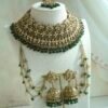 Champagne and green beaded bridal set with jhumka earrings, kanchain, tikka, and passa - South Asian wedding jewelry