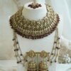 Champagne and maroon beaded bridal set with jhumka earrings, kanchain, tikka, and passa - South Asian wedding jewelry