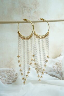 Cascade pearl kaleere with cascading pearl chain fringe - South Asian bridal jewelry