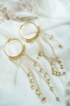 Cascade pearl kaleere with cascading pearl chain fringe - South Asian bridal jewelry