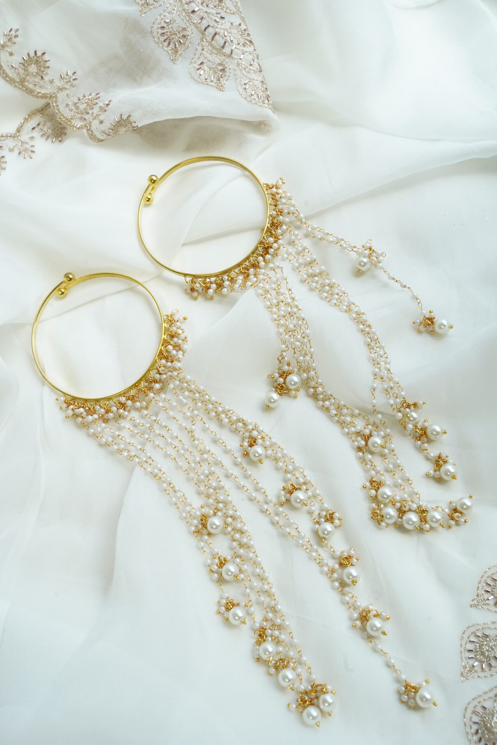 Cascade pearl kaleere with cascading pearl chain fringe - South Asian bridal jewelry