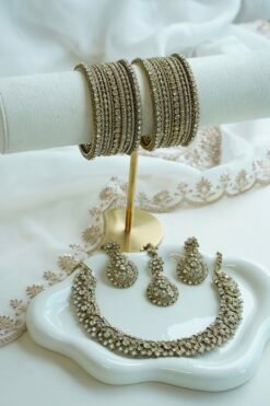 necklace and matching bangle combo set with earrings and tikka - South Asian festive jewelry