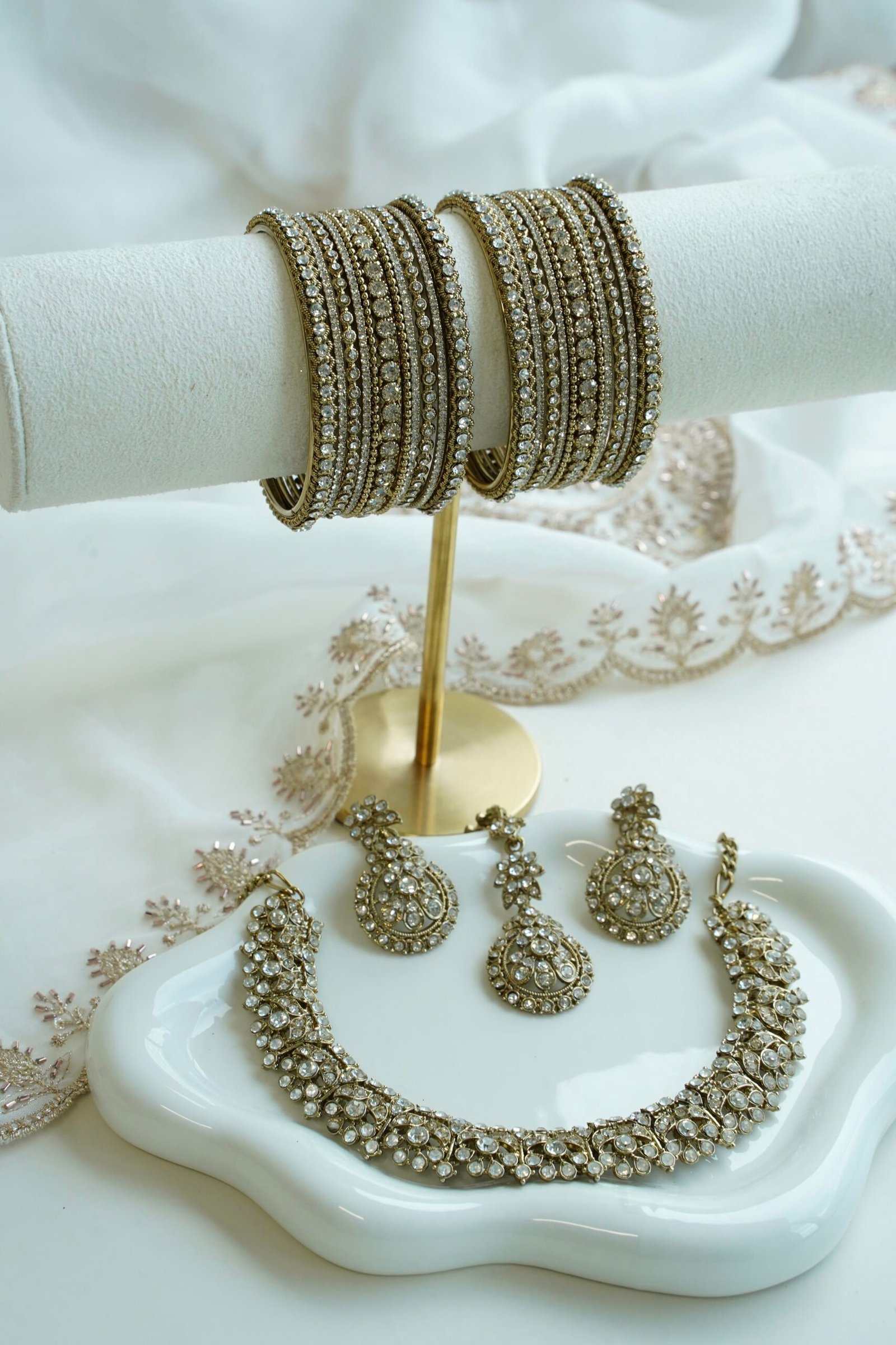 necklace and matching bangle combo set with earrings and tikka - South Asian festive jewelry