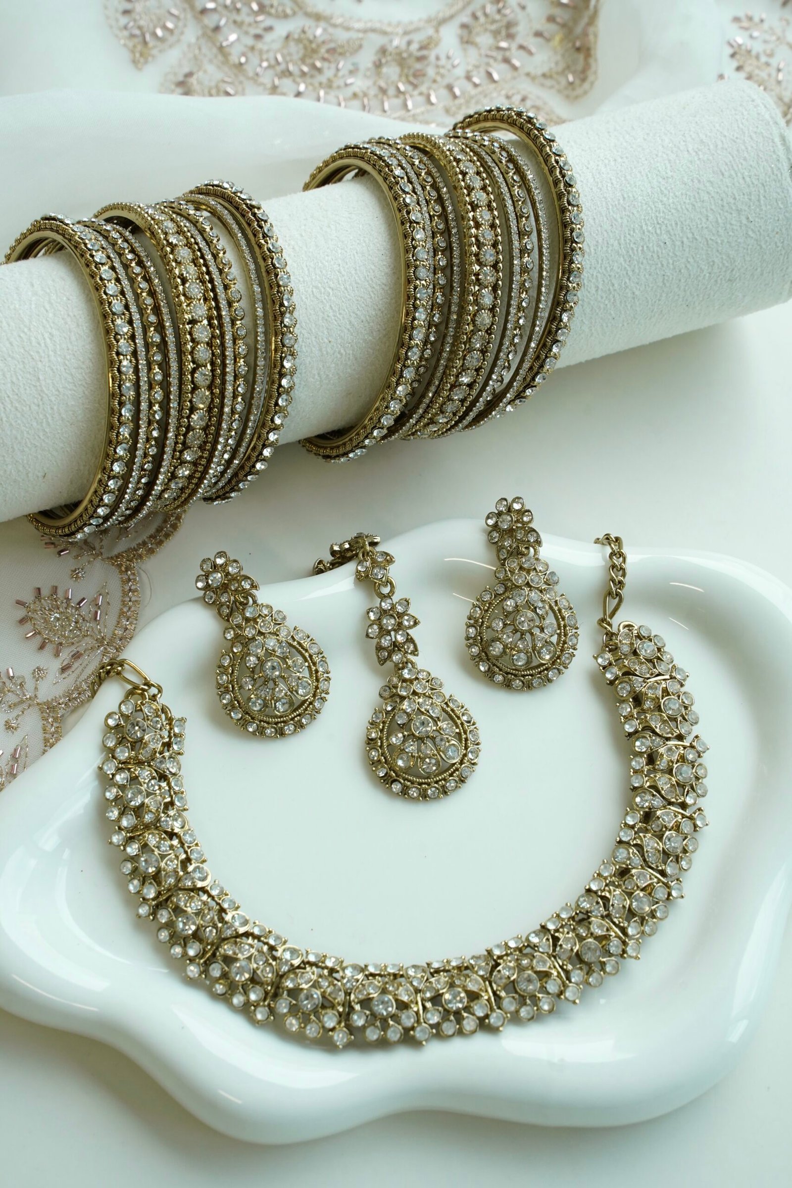 necklace and matching bangle combo set with earrings and tikka - South Asian festive jewelry
