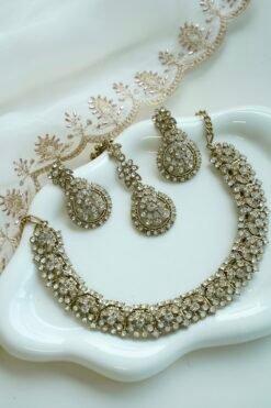 necklace and matching bangle combo set with earrings and tikka - South Asian festive jewelry