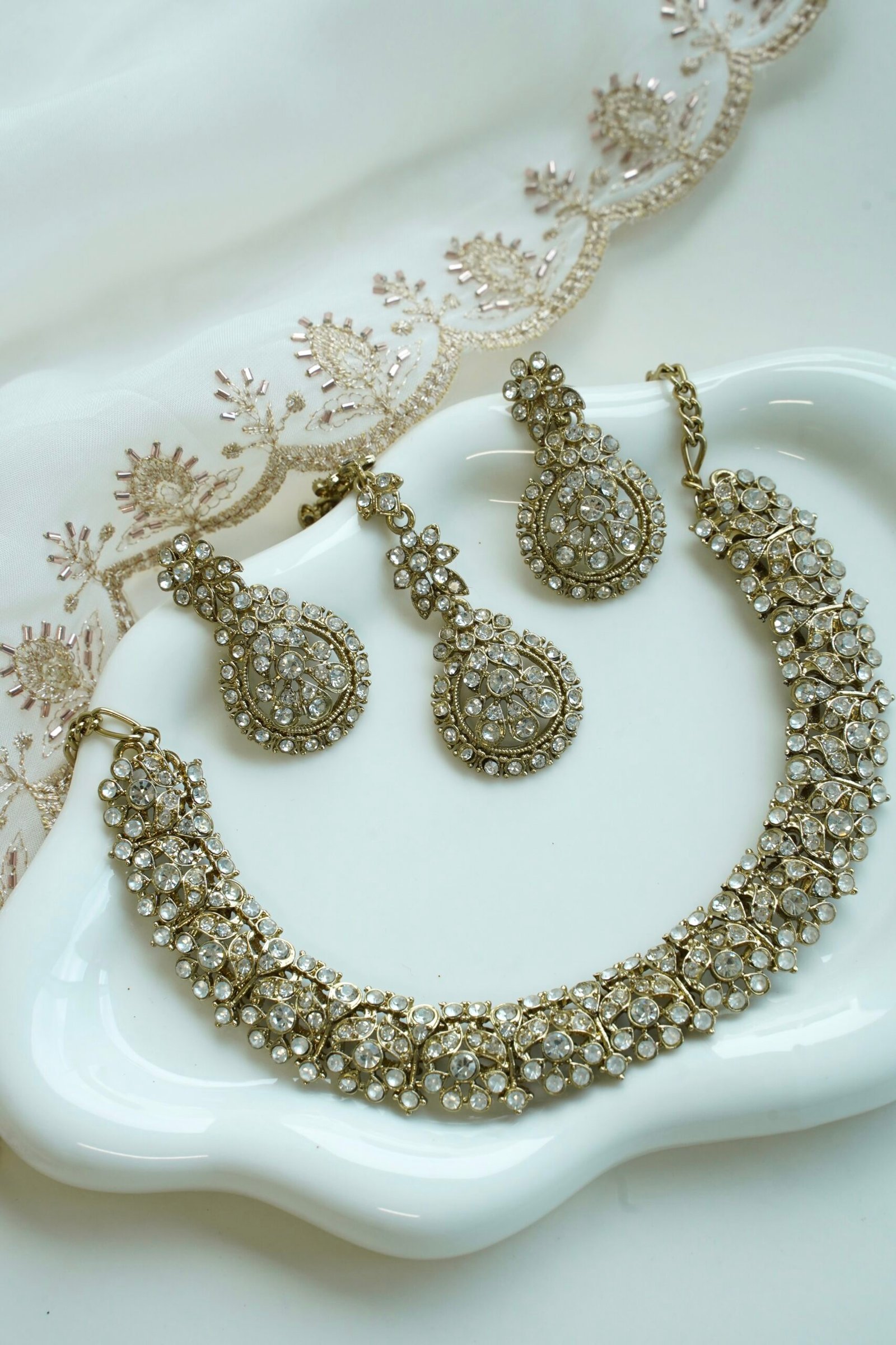 necklace and matching bangle combo set with earrings and tikka - South Asian festive jewelry