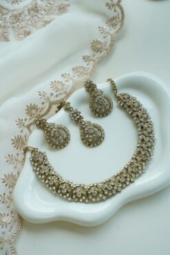 necklace and matching bangle combo set with earrings and tikka - South Asian festive jewelry