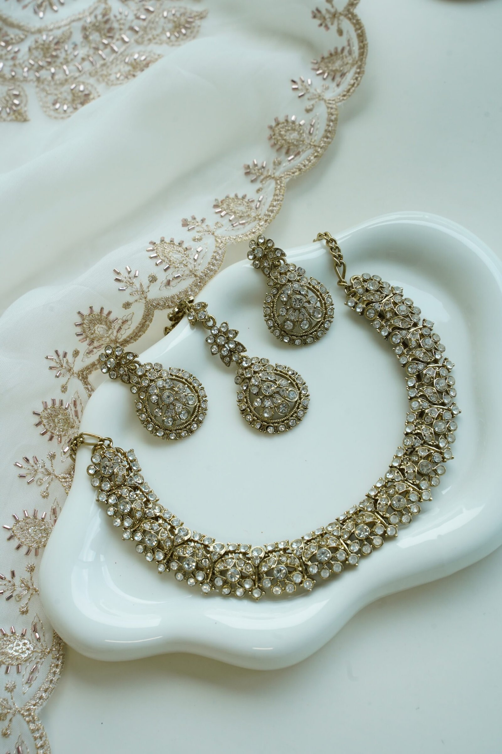 necklace and matching bangle combo set with earrings and tikka - South Asian festive jewelry