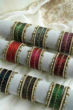 ghungroo stone glass bangle set, 11 bangles per arm, for South Asian festive wear