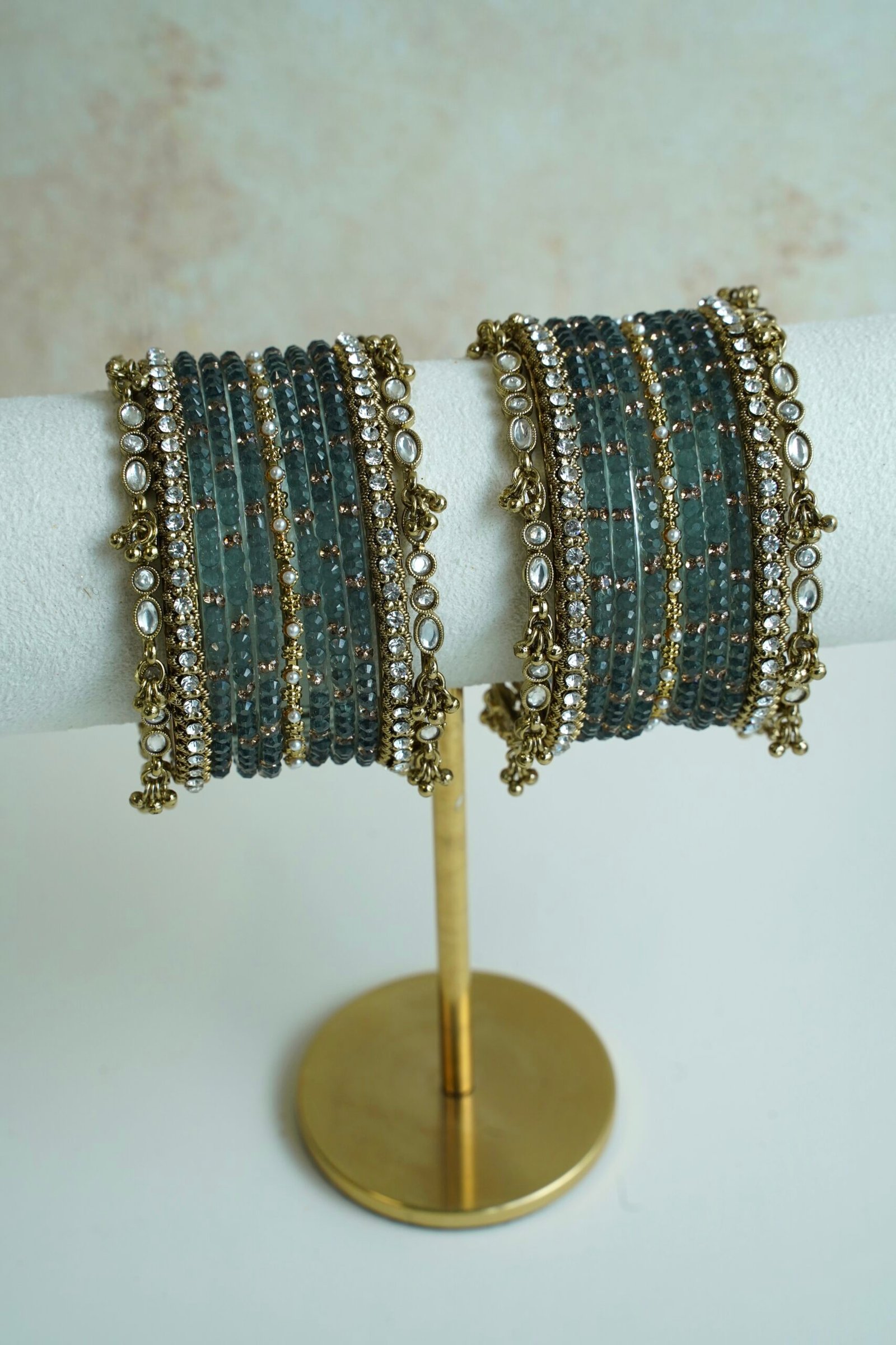 ghungroo stone glass bangle set, for South Asian festive wear
