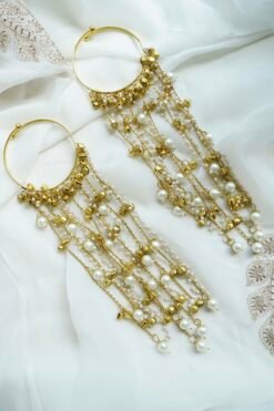 Ghungroo pearl kaleere with cascading pearl chain fringe, South Asian bridal jewelry