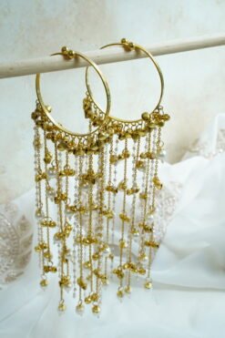 Ghungroo pearl kaleere with cascading pearl chain fringe, South Asian bridal jewelry