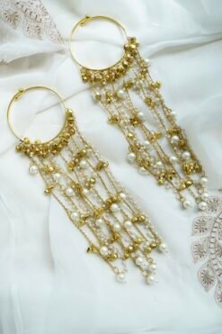 Ghungroo pearl kaleere with cascading pearl chain fringe, South Asian bridal jewelry