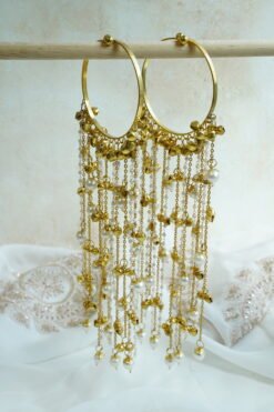 Ghungroo pearl kaleere with cascading pearl chain fringe, South Asian bridal jewelry