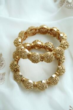 Gold statement bangle kada set of 2 with floral beadwork - South Asian bridal jewelry