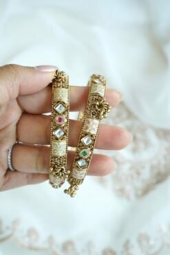 Heritage meenakari kundan bangle set with ruby and green stones - South Asian traditional jewelry