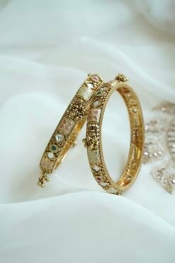 Heritage meenakari kundan bangle set with ruby and green stones - South Asian traditional jewelry