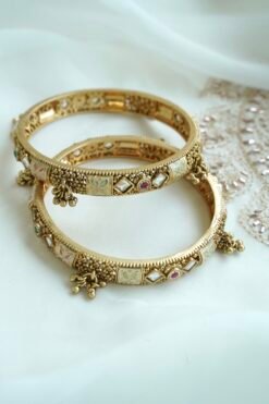 Heritage meenakari kundan bangle set with ruby and green stones - South Asian traditional jewelry
