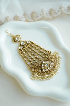 Kundan vine passa jhumar with pearl drops - South Asian bridal hair jewelry
