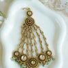 Kundan green beaded passa jhoomar with pearl and ruby detail - South Asian bridal hair jewelry