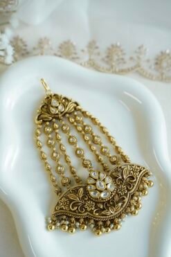 Kundan matte passa jhoomar with pearl drops - South Asian bridal hair jewelry