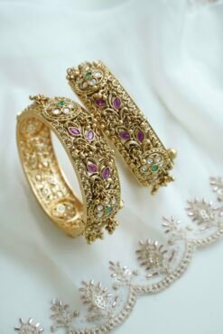 Rajwadi heritage kada bangle set with kundan and ruby detail - South Asian bridal jewelry