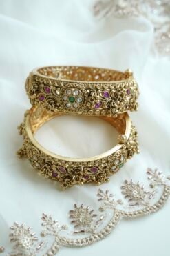 Rajwadi heritage kada bangle set with kundan and ruby detail - South Asian bridal jewelry