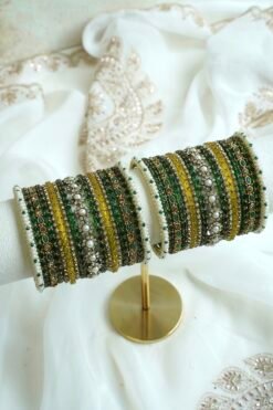 Mehak green and yellow kundan bangle set with floral detail - South Asian festive bangles