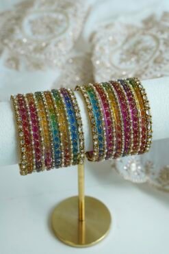 Multi color kashmiri glass bangle set for both arms - South Asian festive and everyday wear