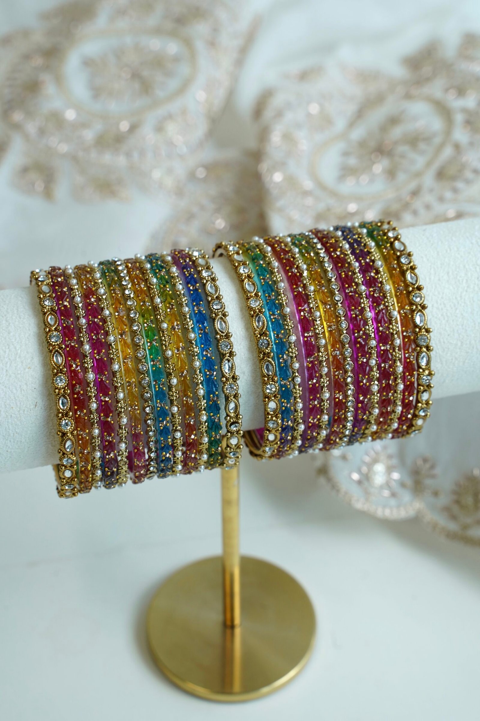 Multi color kashmiri glass bangle set for both arms - South Asian festive and everyday wear