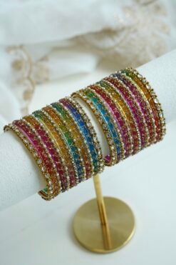 Multi color kashmiri glass bangle set for both arms - South Asian festive and everyday wear