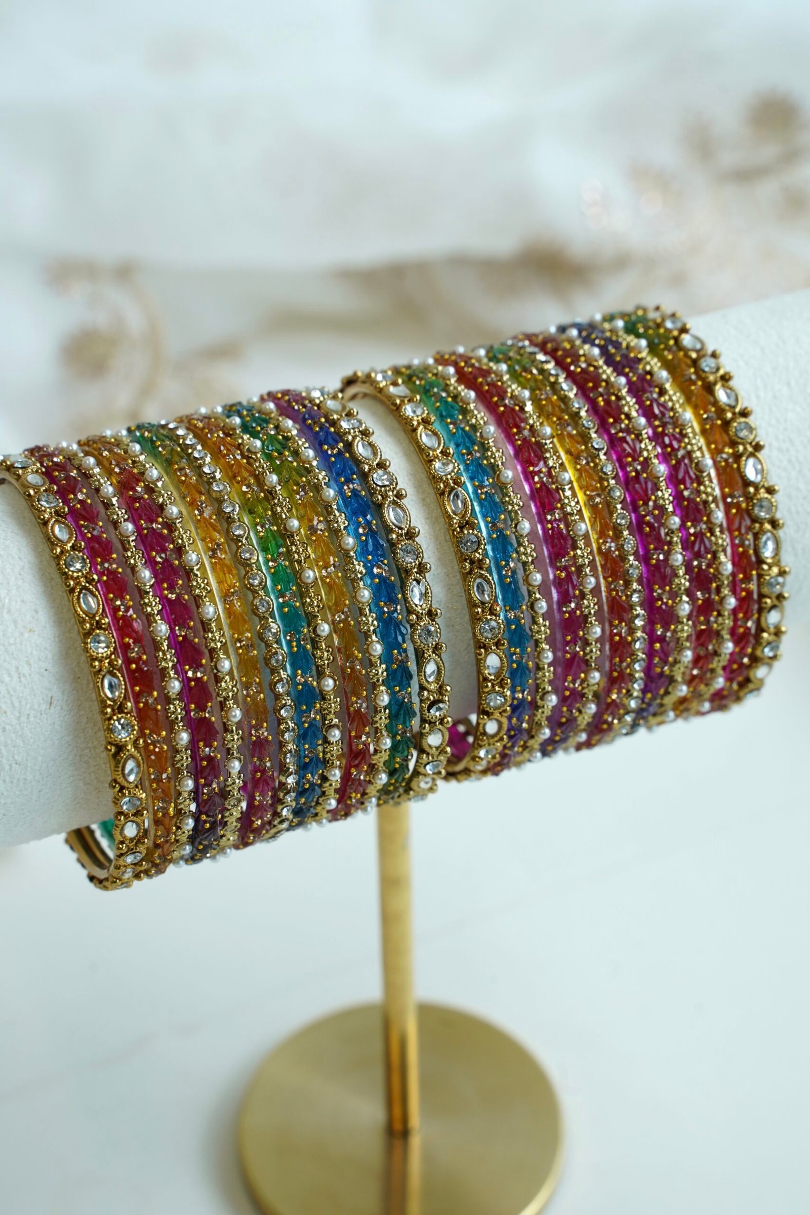 Multi color kashmiri glass bangle set for both arms - South Asian festive and everyday wear
