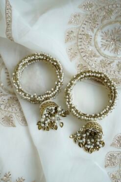 Pearl jhumka bangle set of 2 - South Asian white and gold festive bangles