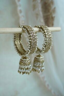 Pearl jhumka bangle set of 2 - South Asian white and gold festive bangles