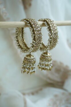 Pearl jhumka bangle set of 2 - South Asian white and gold festive bangles