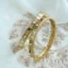 Ruby green heritage bangle set of 2 with pearl detail - South Asian bridal jewelry