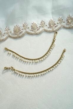 Single layer pearl kanchain earring chain - South Asian bridal jewelry