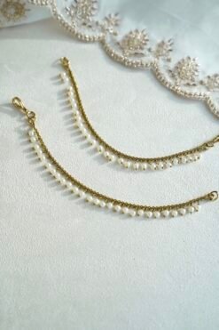 Single layer pearl kanchain earring chain - South Asian bridal jewelry