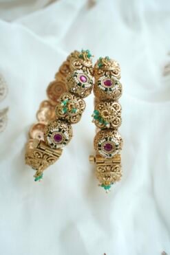 Varna heritage kada bangle set of 2 with ruby and pearl detail - South Asian bridal jewelry