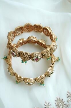 Varna heritage kada bangle set of 2 with ruby and pearl detail - South Asian bridal jewelry