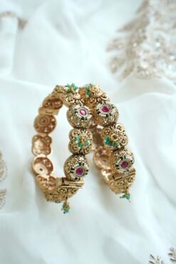 Varna heritage kada bangle set of 2 with ruby and pearl detail - South Asian bridal jewelry