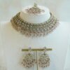 Aleena flexible necklace set in pink with matching earrings and tikka, South Asian festive jewelry