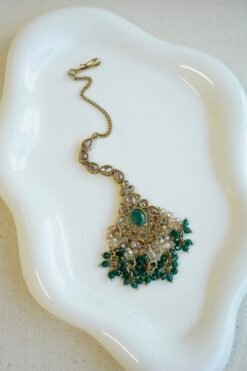 Crystal bead drop tikka with ruby detail, South Asian bridal jewelry
