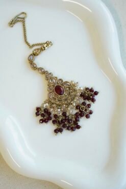Crystal bead drop tikka with ruby detail, South Asian bridal jewelry